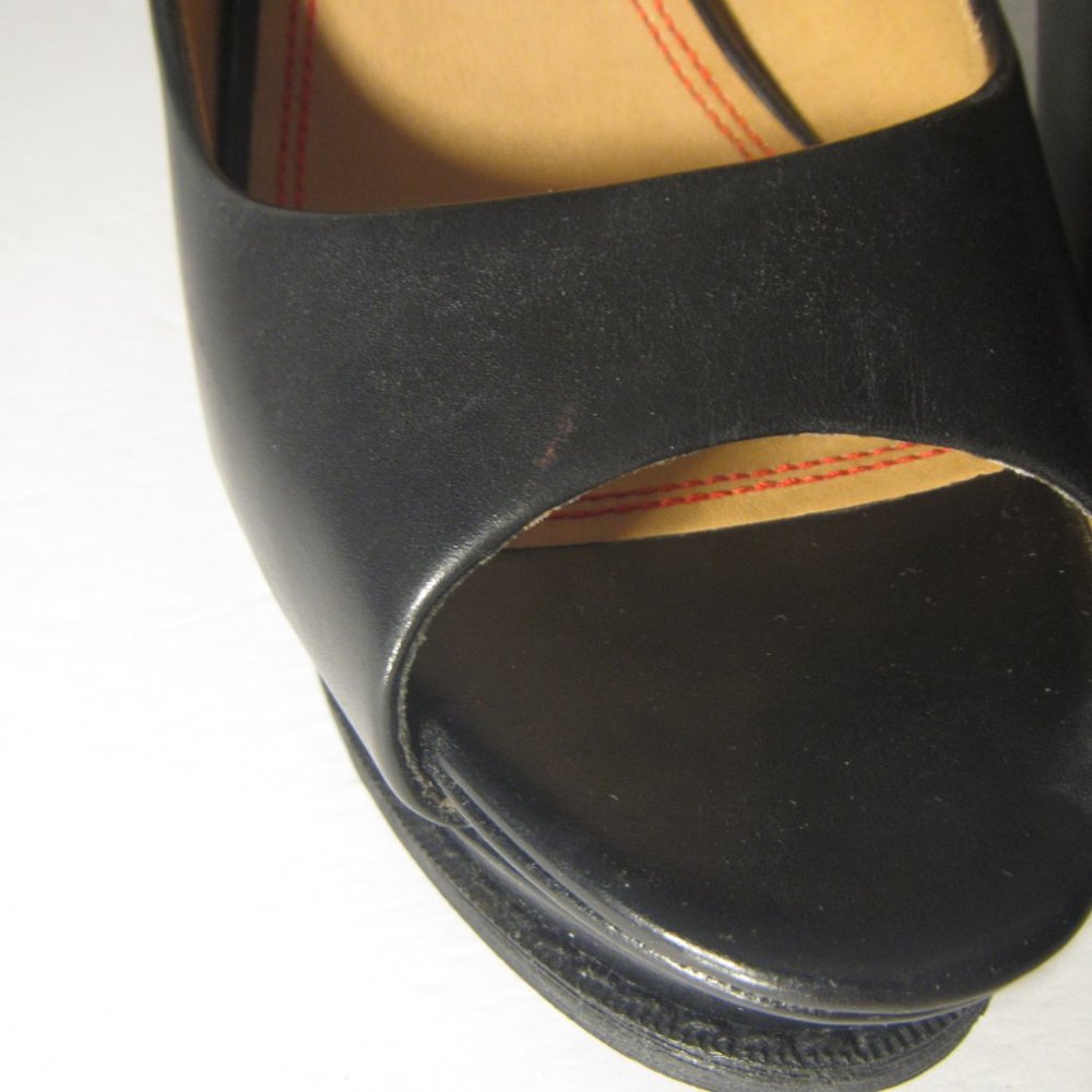5|48 Saks Of Fifth PL-Margot Black Leather Peeptoe Open Toe Pumps Size 9/39 - Picture 4 of 12